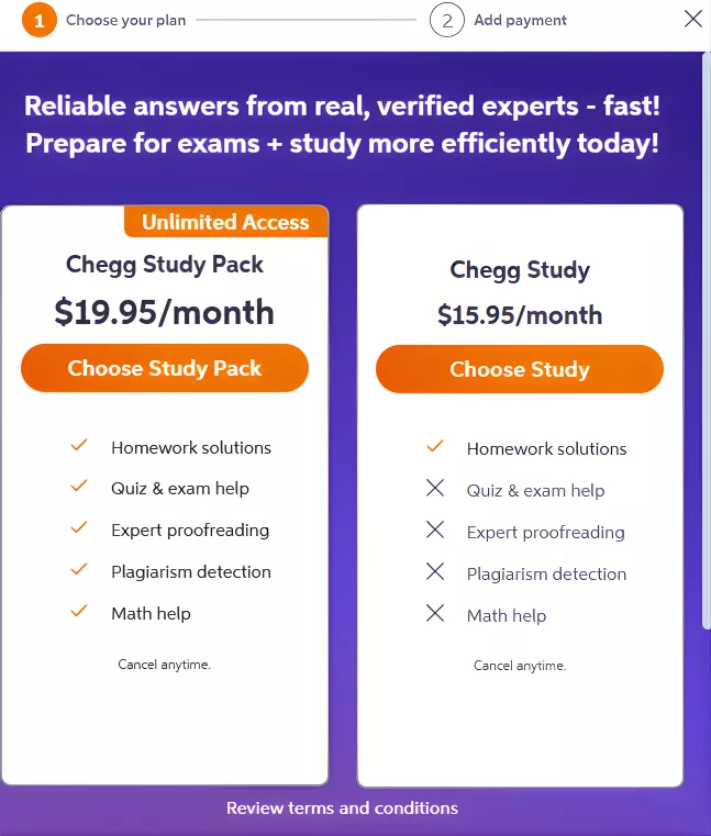 Step 6 pay the subscription to get Chegg answers