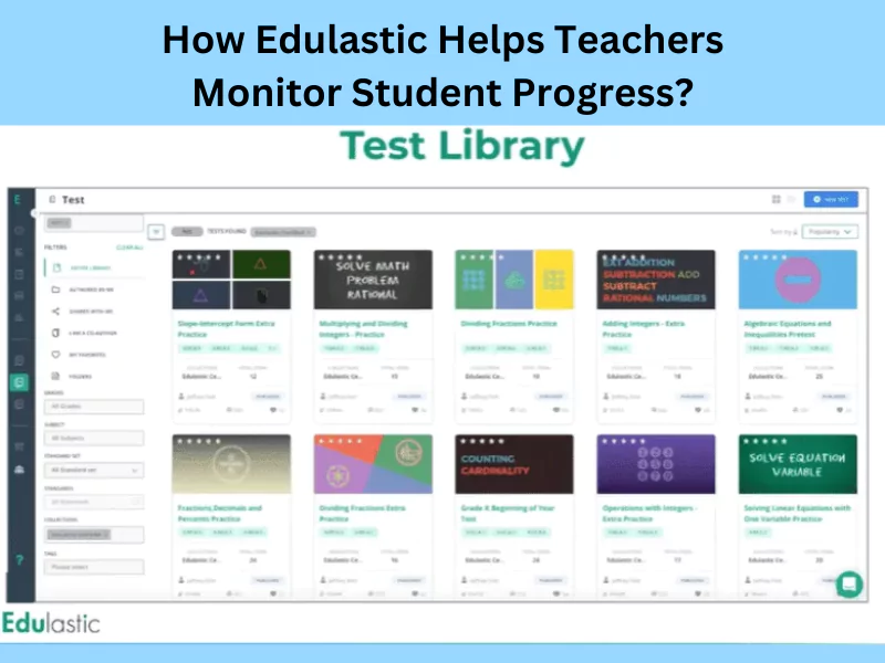 The Eduastic test library shows various subject and resources