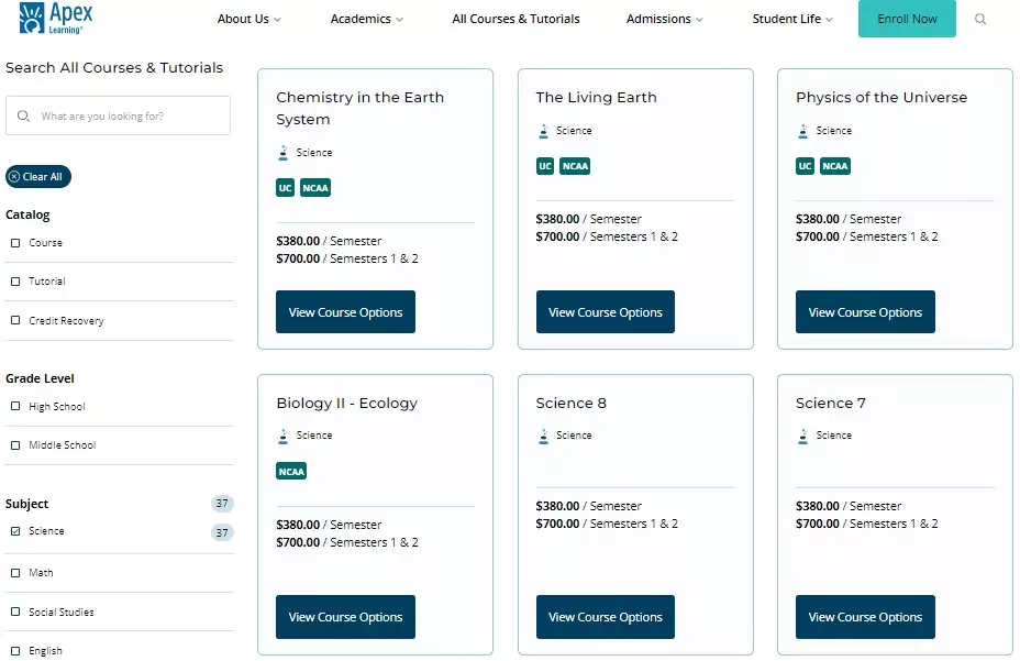  Check all the Apex Learning courses