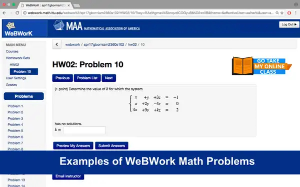 Check the examples of WeBWork Math Problems Check the examples of WeBWork Math Problems