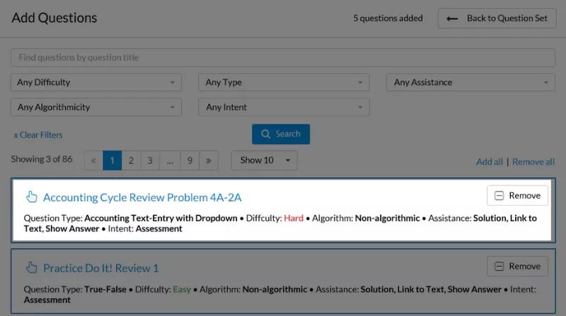 Question search interface in WileyPLUS with filters for difficulty, type, and algorithmicity, prompting cheating on WileyPLUS