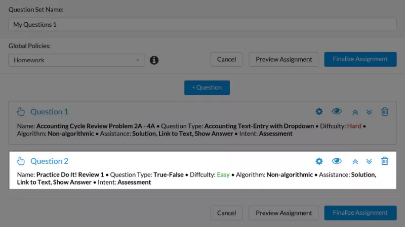 WileyPLUS dashboard showing two accounting questions with difficulty and intent labels for which students cheat on WileyPLUS