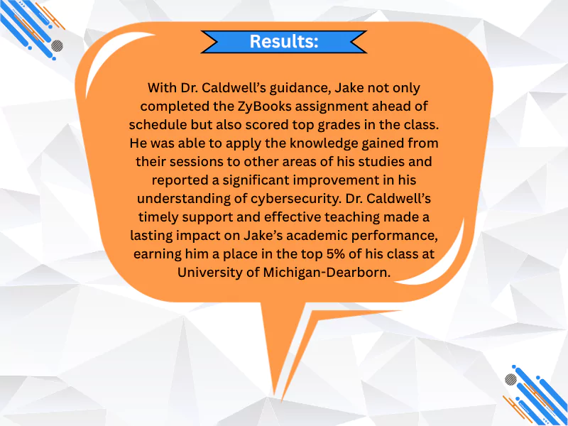  Image shows a testimonial highlighting a student's improvement and academic success with Dr. Caldwell's guidance 