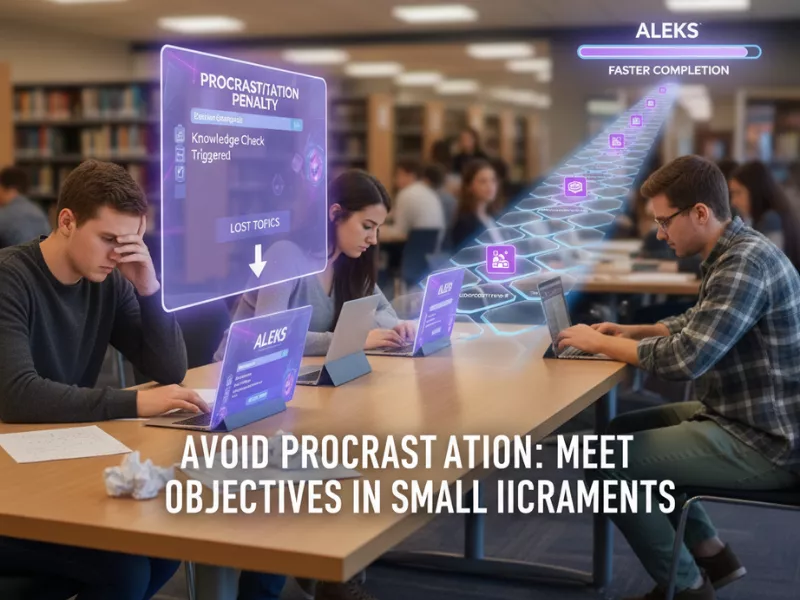 Students on laptops, one looking frustrated. How to Finish ALEKS Topics Fast: Avoid procrastination, meet objectives in small increments