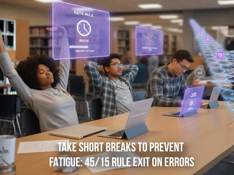 Students studying using the 45/15 rule on holographic screens. How to Finish ALEKS Topics Fast: Attempt every problem