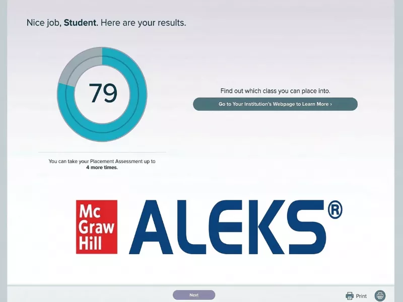 McGraw Hill ALEKS portal shows 79% of ALEKS is done